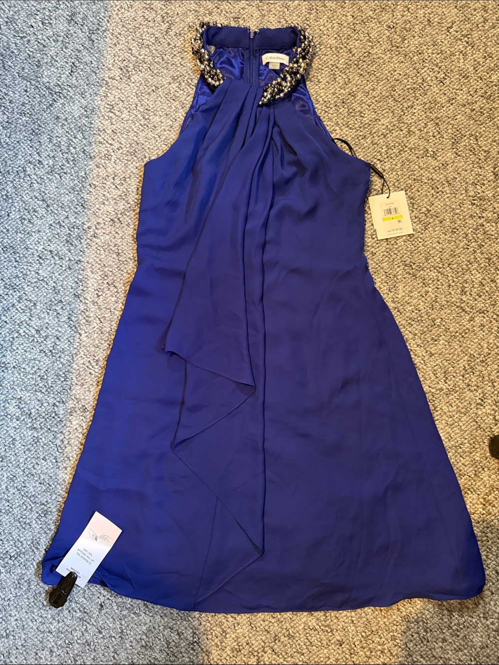 Calvin Klein Beaded Halter Neck Royal Blue NWT Size 4